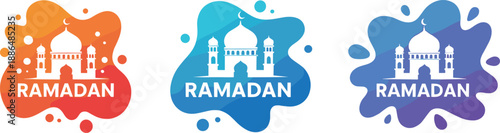Colorful paint splash Ramadan mosque vector illustration set for Islamic festival design