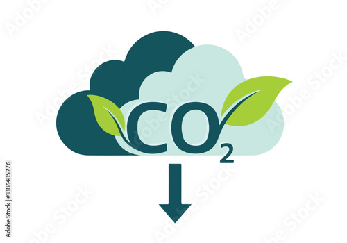 CO2 carbon dioxide reduction concept with cloud and green leaves