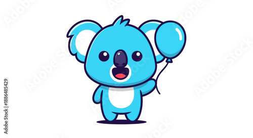 Cartoon koala holding balloon illustration