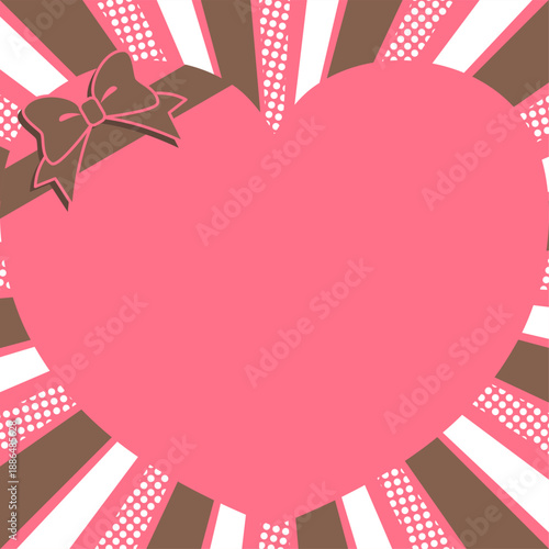 放射線背景とリボンがかかったハート型のバレンタイン用メッセージフレーム　ベクターイラスト　正方形