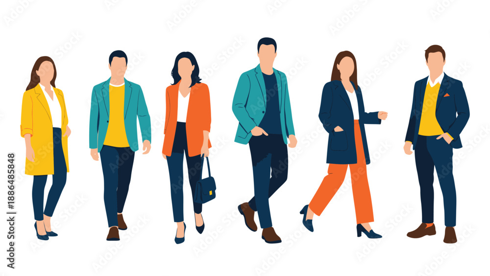 Fototapeta premium Flat Vector Business People Set Standing Professional Characters for Corporate Web Design