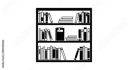 Illustration of a bookshelf filled with books.