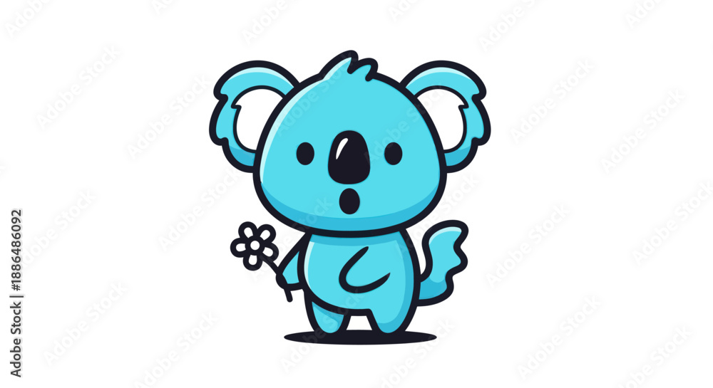 Fototapeta premium Cartoon koala holding flower