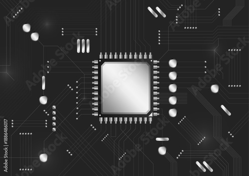 Vector graphic design, background for technology company, chip set, IC, network, cybersecurity, digital infrastructure, futuristic, high-tech, scalable, professional, corporate branding.