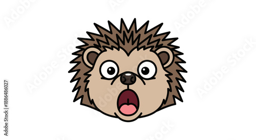 Cute Cartoon Hedgehog Head with Surprised Expression and Spiky Fur.