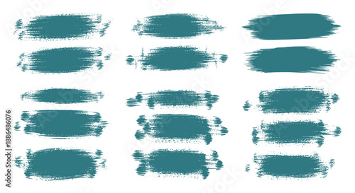 A collection of teal brush stroke elements with a textured effect, presented in a grid layout.