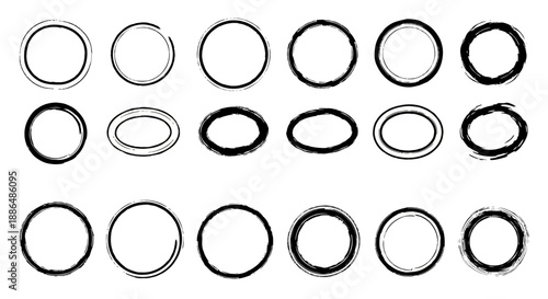 A collection of hand-drawn circles and ovals in various styles, presented on a white background.