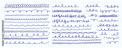 Set of ornaments, patterns. Doodle, cute retro borders, dividers. Design for card, invitation, cover, packaging. La dolce vita style. Curves, zigzag.