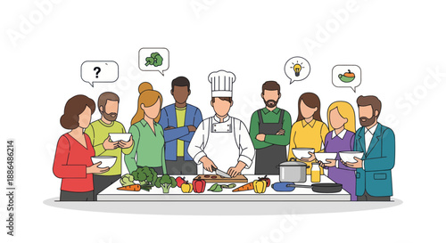 Chef Demonstrating Cooking Techniques to a Group of People.