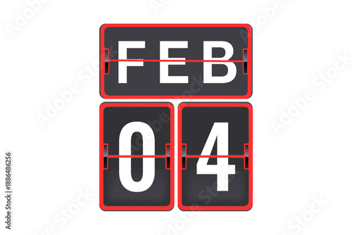 4 February calendar single day, week vector, illustration icon. Red, gray, black, and white color background calendar page vector for of the month January 4