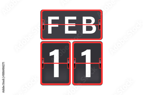 11 February calendar single day, week vector, illustration icon. Red, gray, black, and white color background calendar page vector for of the month January 11