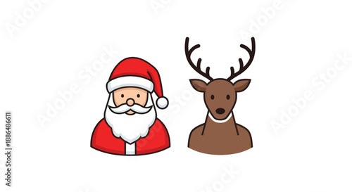 Cartoon Santa Claus and Reindeer Christmas Icons.