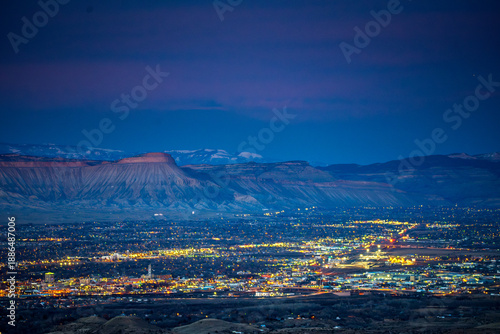 Twilight over Grand Junction with Mt. Garfield and the Book Cliffs