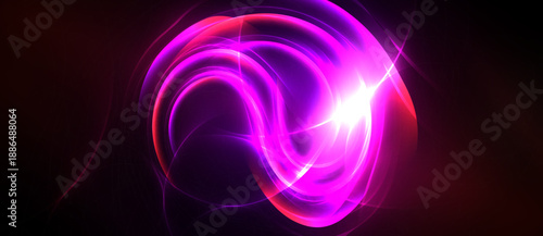 Bright pink swirls radiate from central point. Dark background emphasizes luminous energy, creating abstract visual effect.