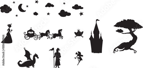 sketch vector illustration design silhouette caricature clipart cartoon collection of fictional story images fairy tale characters folk tales Pitri and the Witch