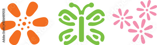 Vector sketch illustration design silhouette caricature clipart cartoon character flower and butterfly colored