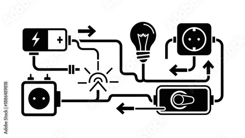 Simple Electrical Circuit Diagram with Battery Light Bulb and Switch.