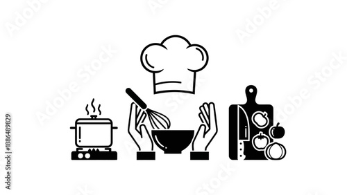 Culinary icons representing cooking and food preparation.