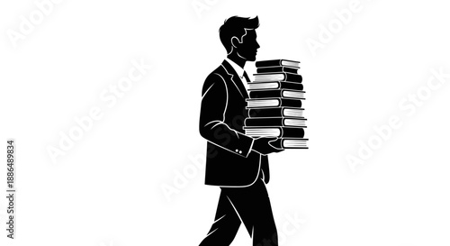Man in Suit Carrying Stack of Books.