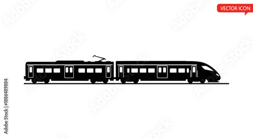 Modern high speed train silhouette isolated on white background.