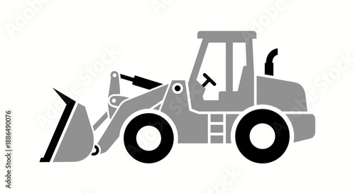 Grayscale vector icon of a front-end wheel loader construction vehicle.