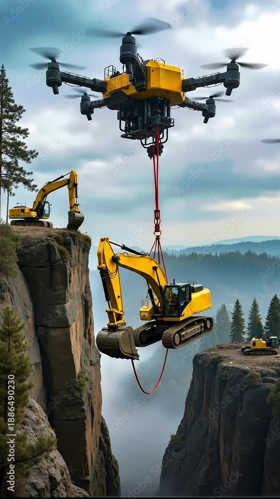 custom made wallpaper toronto digitalA yellow drone with a crane attached to it flying over a mountain