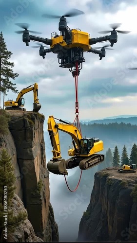 Wallpaper Mural A yellow drone with a crane attached to it flying over a mountain Torontodigital.ca