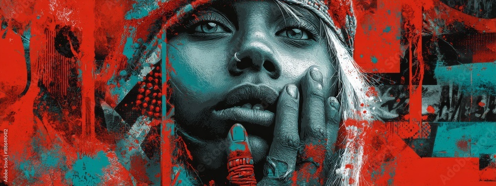 Fototapeta premium Grunge Artwork Inspired by Movement and Expression with a Powerful Female Portrait