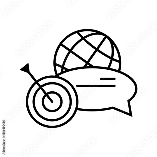  icon  representing global communication, internet connection, and digital networking using globe and chat bubble symbols.