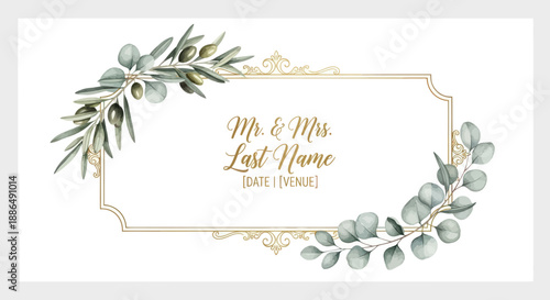 Elegant Wedding Invitation with Floral Frame and Text.