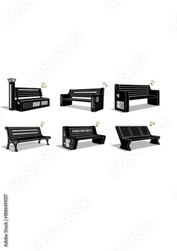 Direct Air Capture Park Bench Silhouette, Urban Carbon Sequestration, Sustainable City Furniture and Net Zero Technology Vector