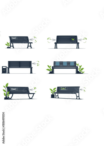 Direct Air Capture Park Bench Silhouette, Urban Carbon Sequestration, Sustainable City Furniture and Net Zero Technology Vector