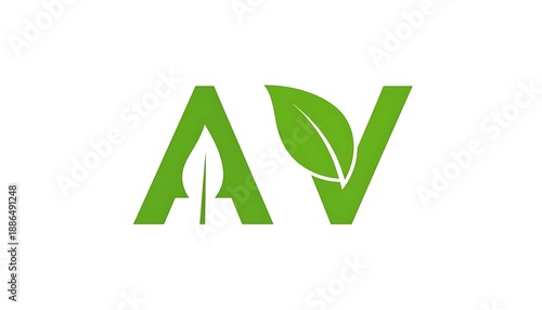 Abstract green 'AV' with leaf shapes; nature-inspired monogram, simple and eco-friendly aesthetic set against a white backdrop