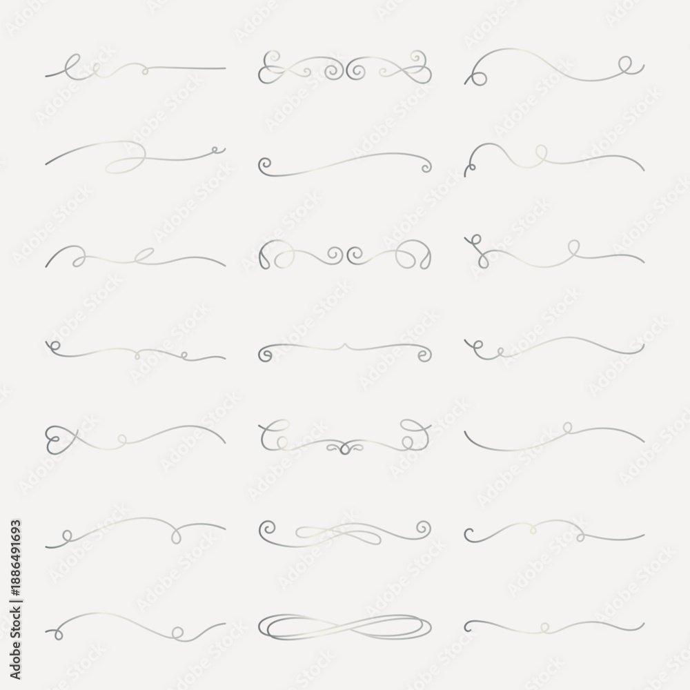 Obraz premium Vector set. Elegant swirl dividers set. Swirl dividers in various styles. Decorative swirl dividers for design. Swirl dividers for invitations and documents. Hand drawn ornament vector set.