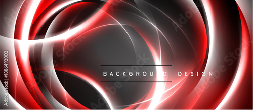 Abstract red, white lines create dynamic circular shapes. Dark gray center provides contrast. Modern design element.