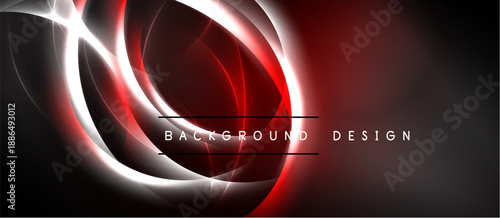 Abstract red, white swirls over black backdrop. Dynamic lines create modern visual impact. Text reads background design.