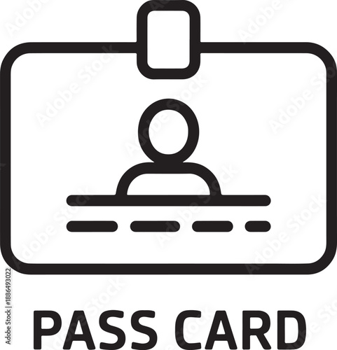 Icon of a pass card with a person silhouette and text pass card badge identification
