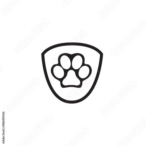 Protection emblem of pets solid icon, animal hospital concept, Pets Care Logo sign on white background, Animal paw on shield icon