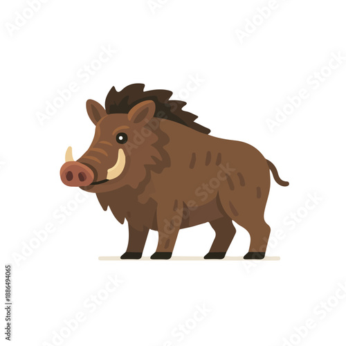 Wild Boar, modern 2D flat vector illustration in icon style, isolated on pure white background.