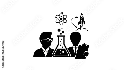 Scientists conducting research and development for space exploration.