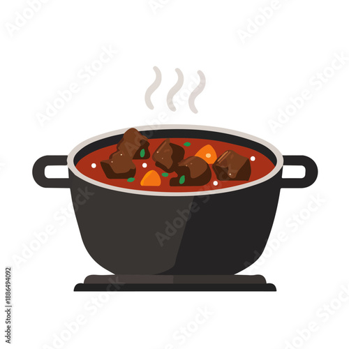 2D flat vector illustration of Beef Stew, clean and minimal icon style, isolated on white background.