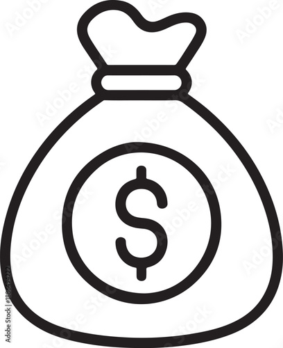 Simple Outline Icon of a Money Bag with Dollar Symbol on White Background dollar sign currency