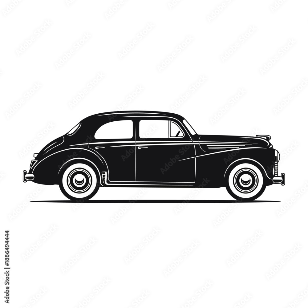 Obraz premium A sleek black vintage car with a classic design on a white background