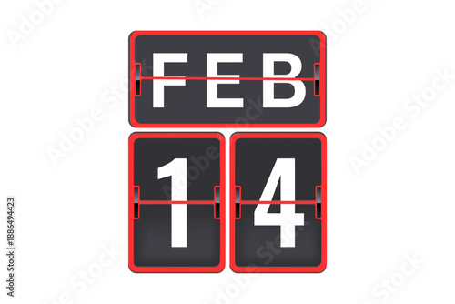 14 February calendar single day, week vector, illustration icon. Red, gray, black, and white color background calendar page vector for of the month January 14