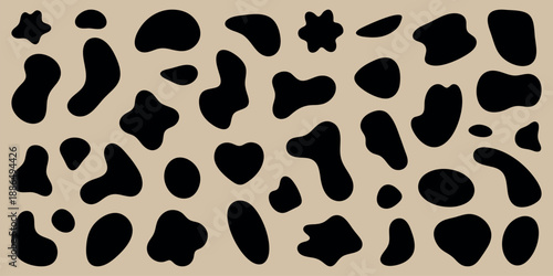 Abstract black shapes on a beige background. Organic shapes create a modern, artistic pattern. Black shapes contrast with beige, forming a unique abstract design. Black shape vector set.