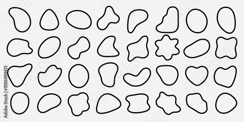Abstract shapes pattern with black outlines. Organic shapes, irregular forms, and abstract design. Repeated abstract shapes create a unique pattern. Black shape vector set.