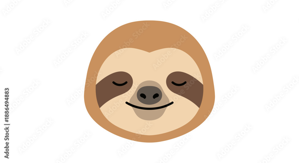Fototapeta premium Cute cartoon sloth face illustration with closed eyes and a gentle smile.