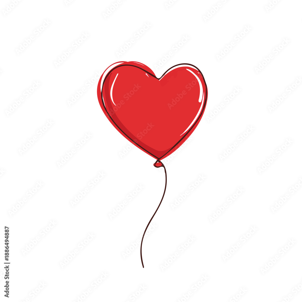 Fototapeta premium Valentines Heart Balloon illustrated in a clean 2D flat vector style, minimal and modern, isolated on a white background.