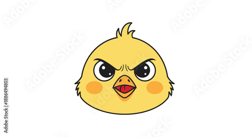 Angry Cartoon Yellow Chick Head with Furrowed Brows.