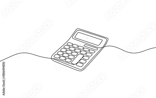 A tilted calculator, single line drawing with wavy line base